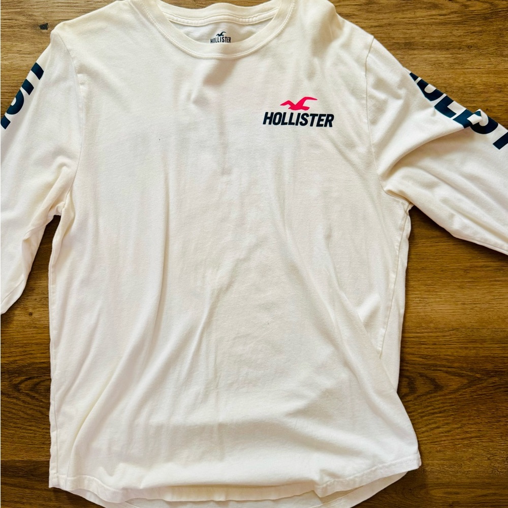 Hollister Vintage White Long Sleeve Tee with Pink Logo